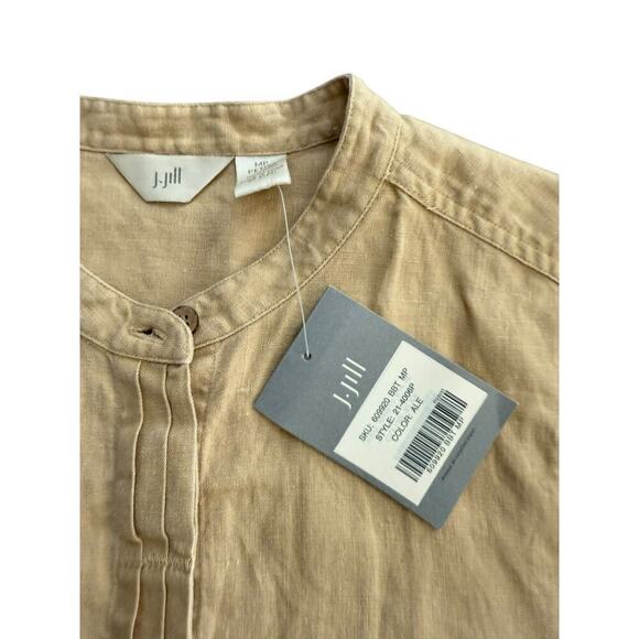 NWT J.Jill Women's Tan 100% Linen Long Sleeves Button Front Shirt Top Size MP - Picture 3 of 5